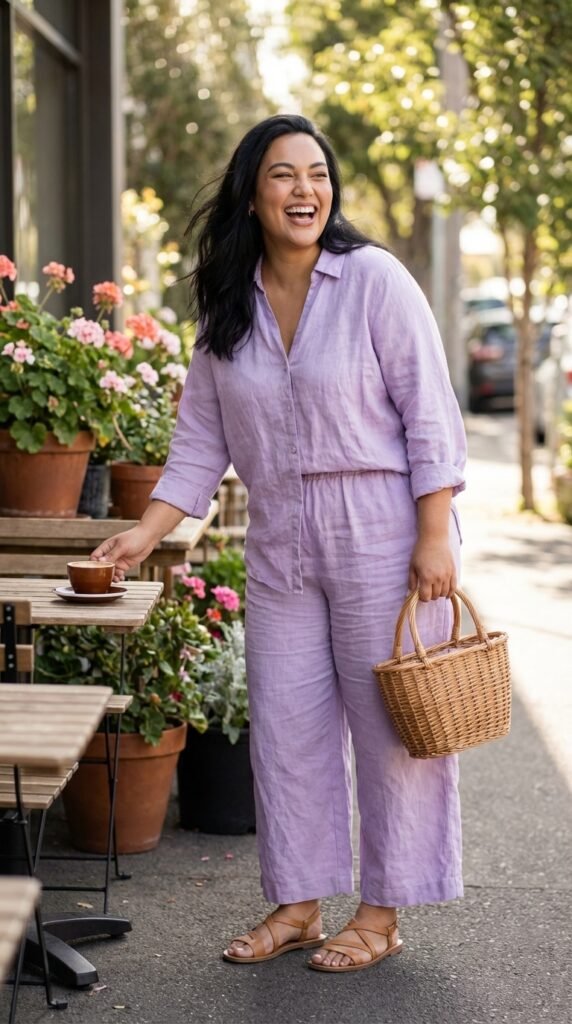 Plus size brunch outfit spring linen set