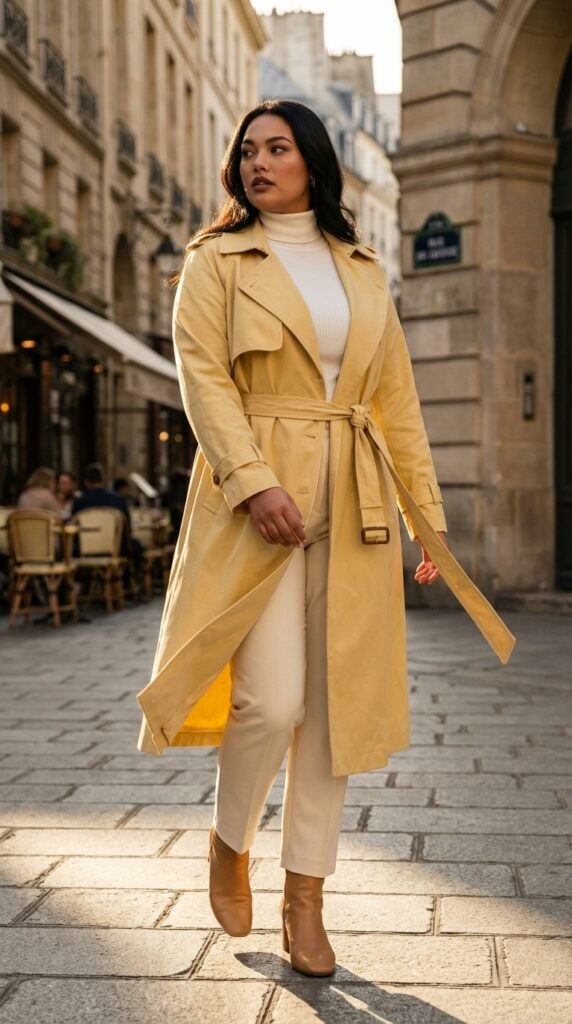 Plus size chic spring trench coat look