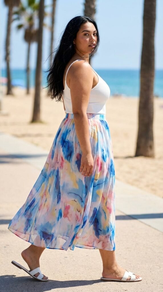 Plus size floral maxi skirt spring outfit