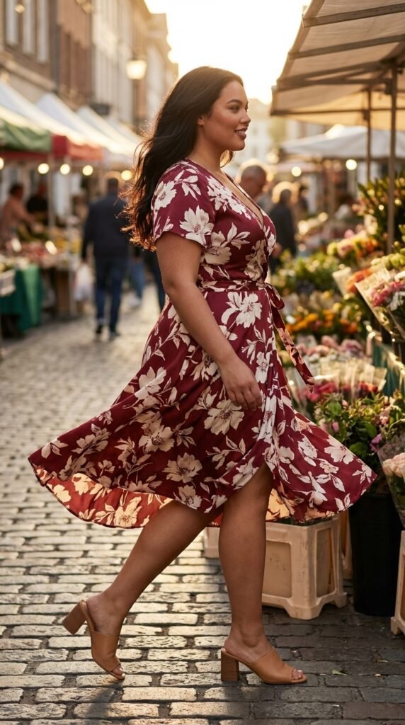 Plus size floral midi dress spring outfit
