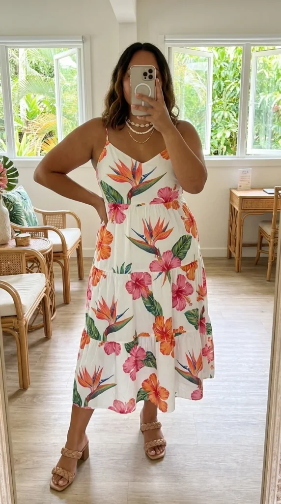 Plus size floral sundress Hawaii outfit