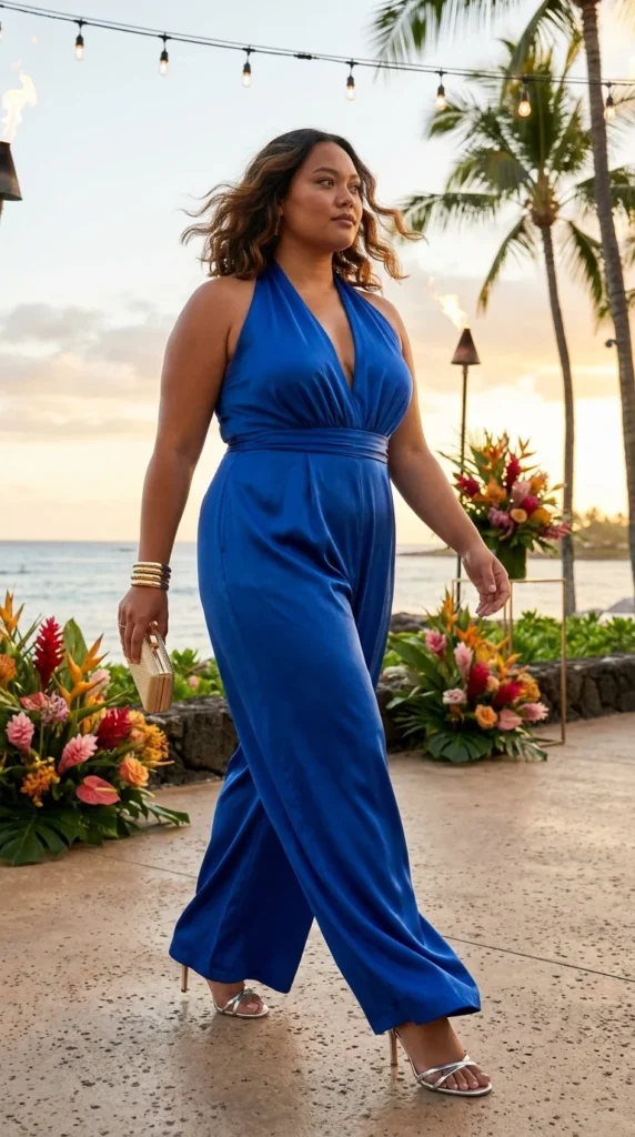 Plus size halter jumpsuit luau night outfit