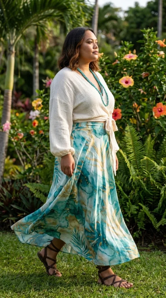 Plus size maxi skirt tropical outfit Hawaii