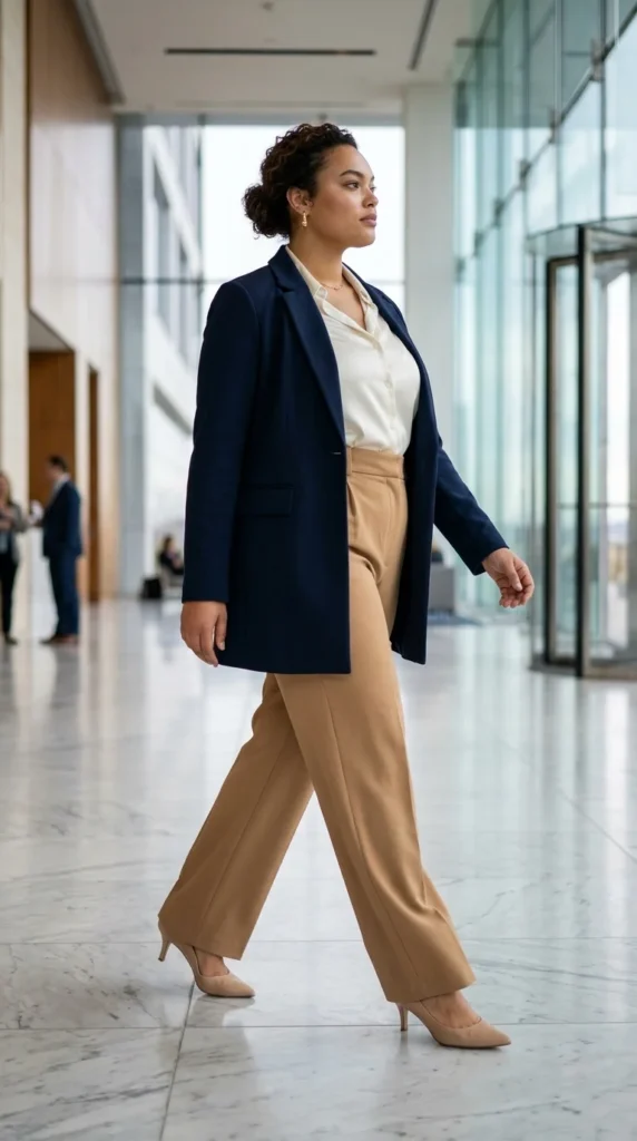 Plus size wide leg trousers office look
