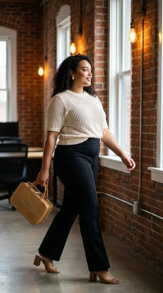 Plus size work outfits for women flare leg trousers
