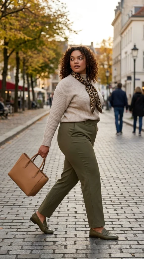 Plus size work outfits on a budget green pants
