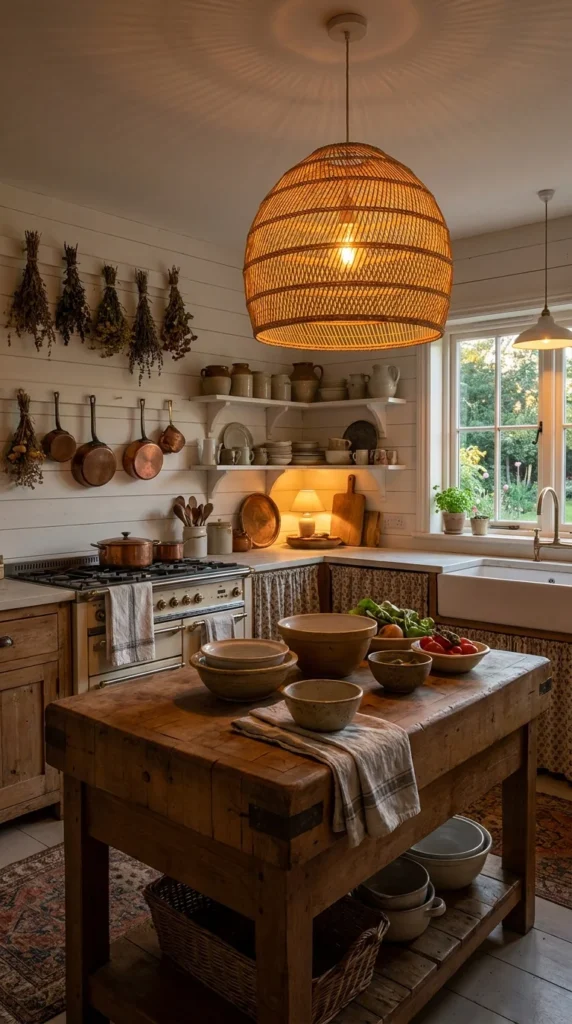 Rattan pendant light country kitchen