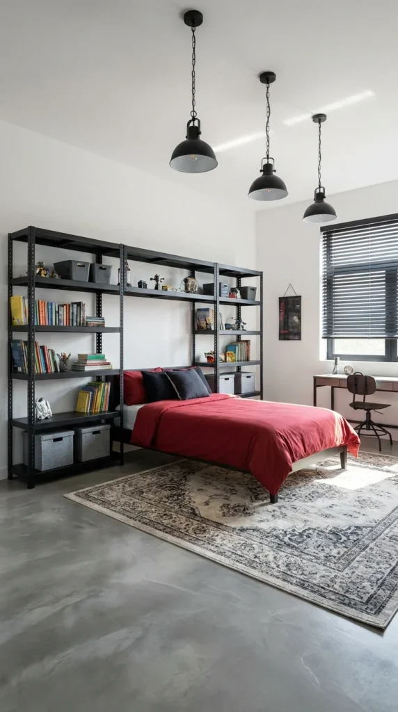 Red black boys modern bedroom industrial
