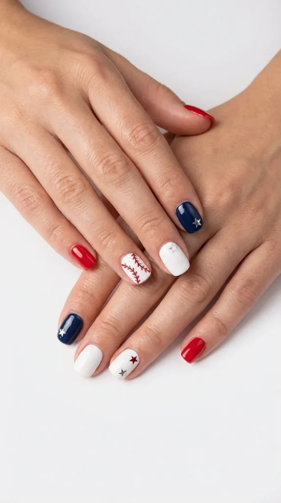 Red white blue baseball nails