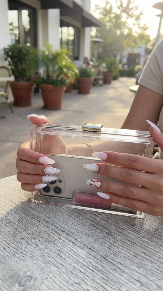 Rhinestone 3D baseball acrylic nails