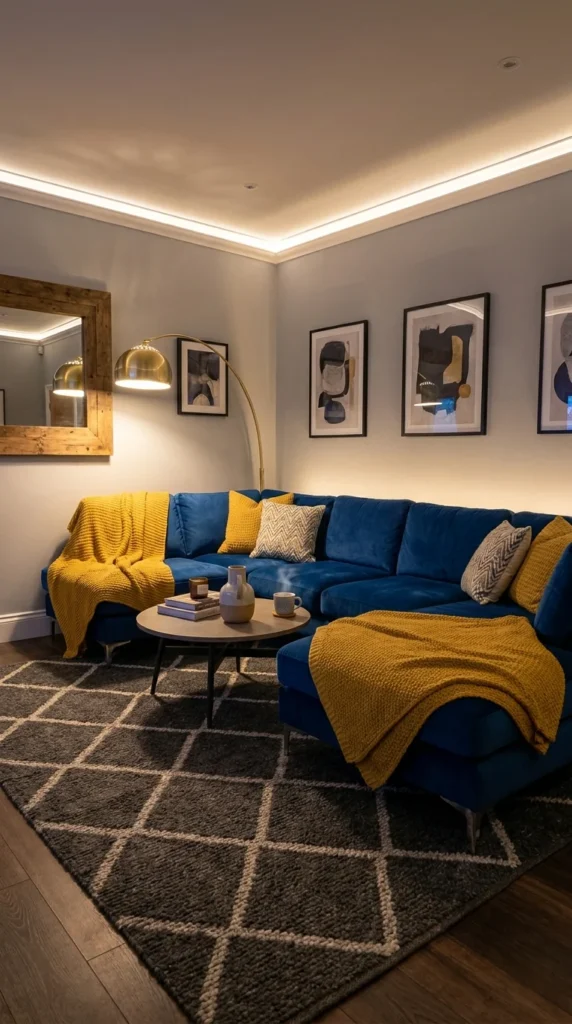Royal blue sectional sofa living room