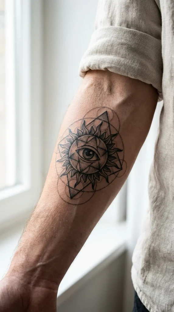 Sacred geometry forearm tattoo blackwork