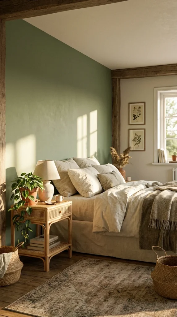 Sage green country bedroom wall