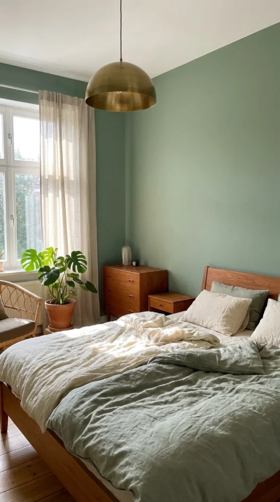 Sage green nature bedroom