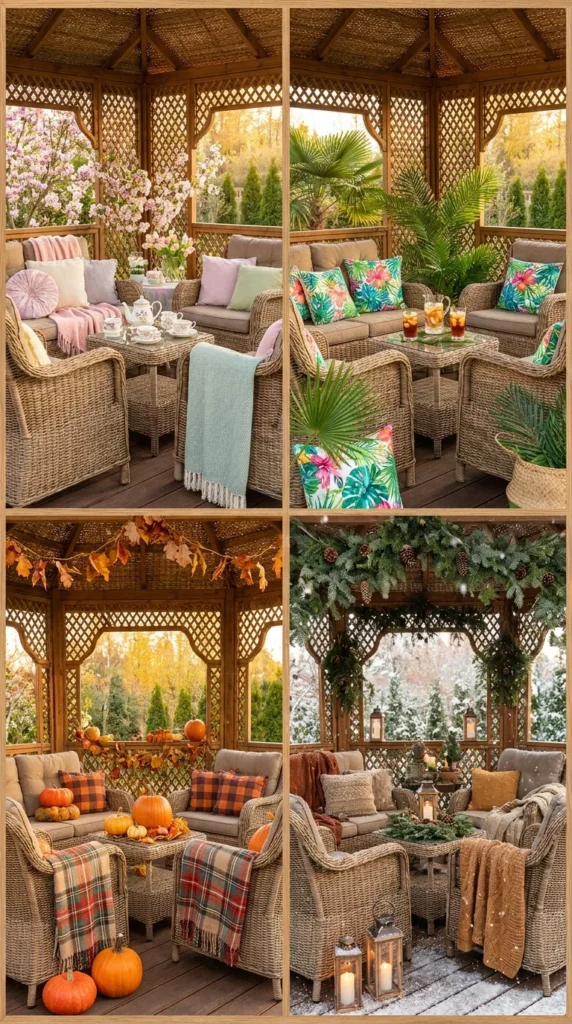 Seasonal outdoor pavilion decor