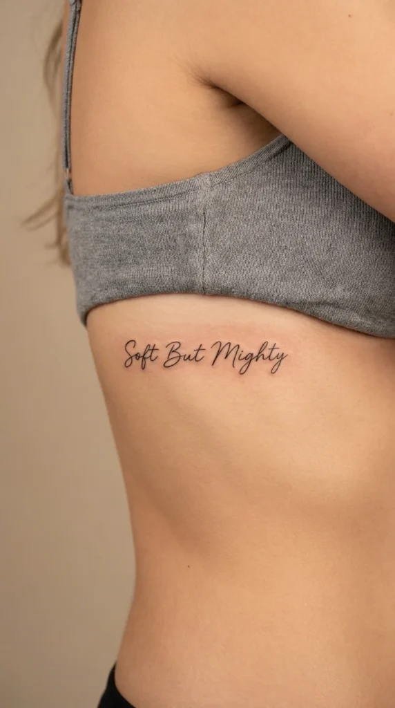 Self-love word tattoo ribs