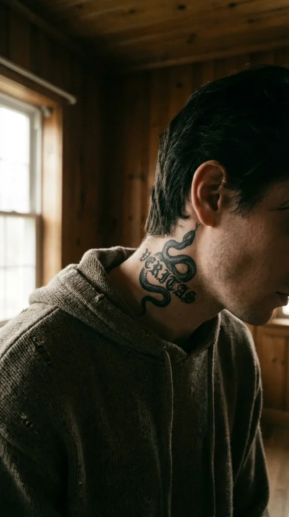 Serpent gothic neck tattoo