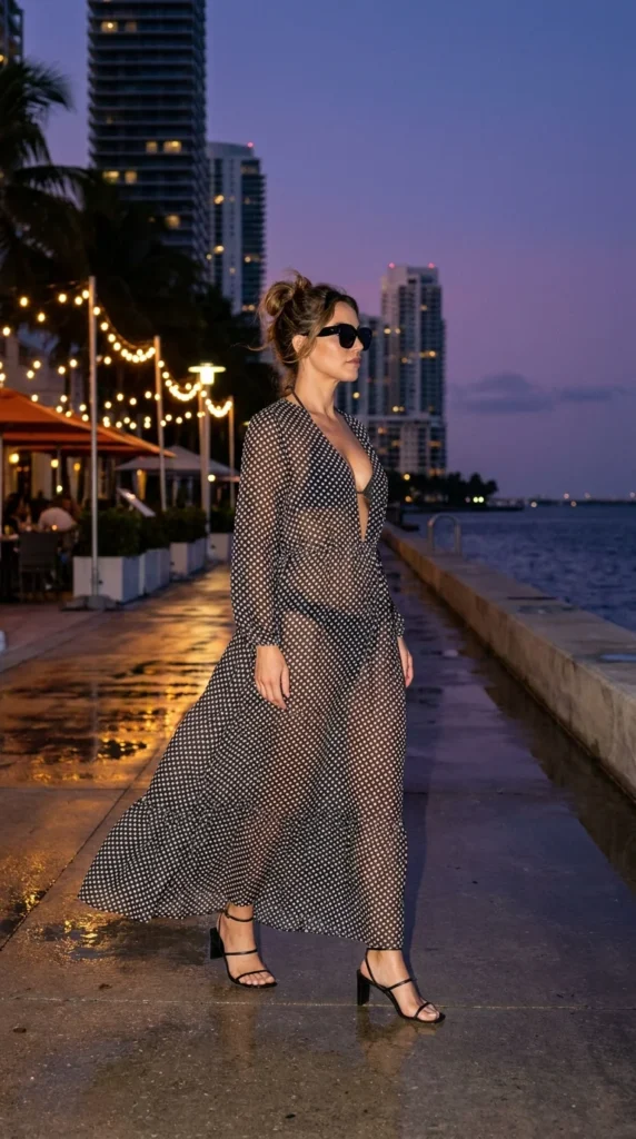 Sheer maxi dress Miami night dinner look