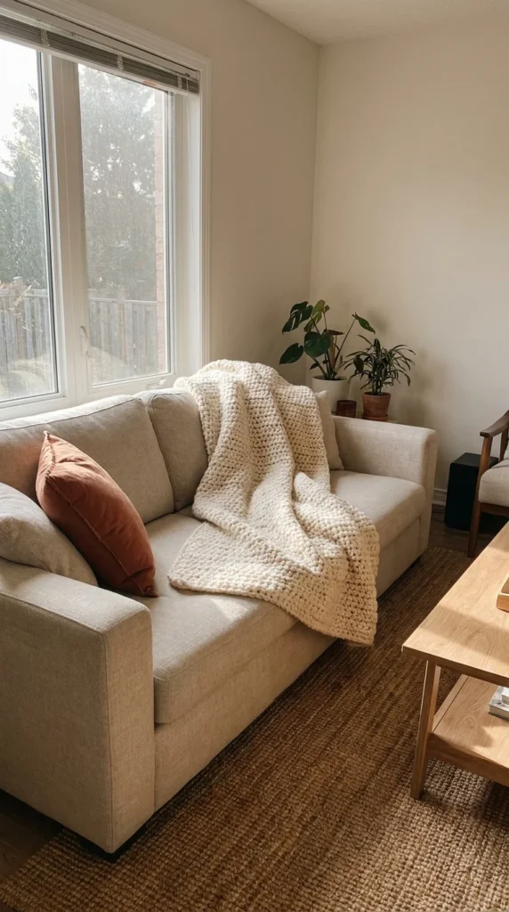 Simple crochet throw blanket neutral