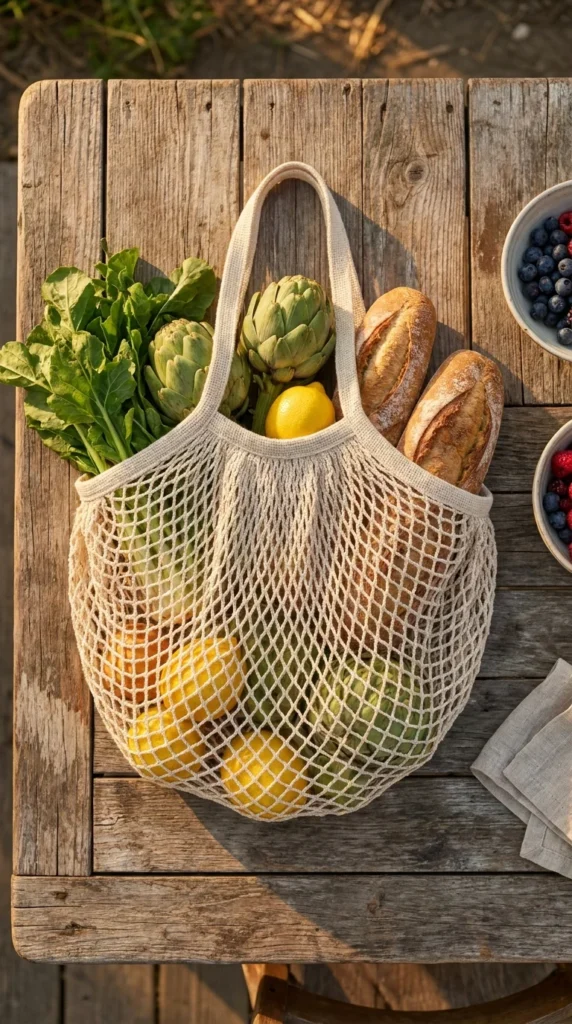 Sustainable crochet tote neutral cotton