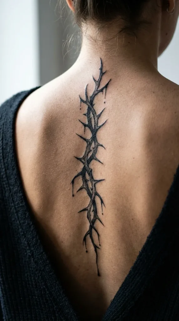 Thorn spine tattoo dark feminine blackwork