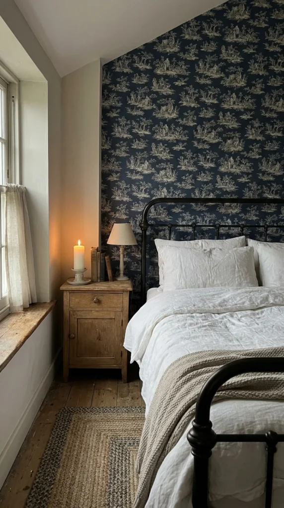 Toile wallpaper country bedroom