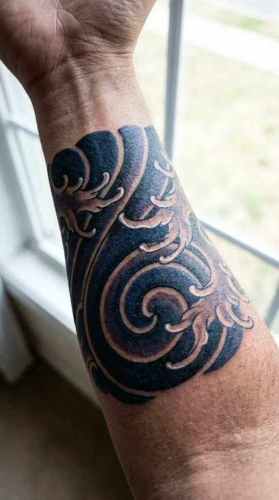 Traditional Japanese forearm tattoo wave