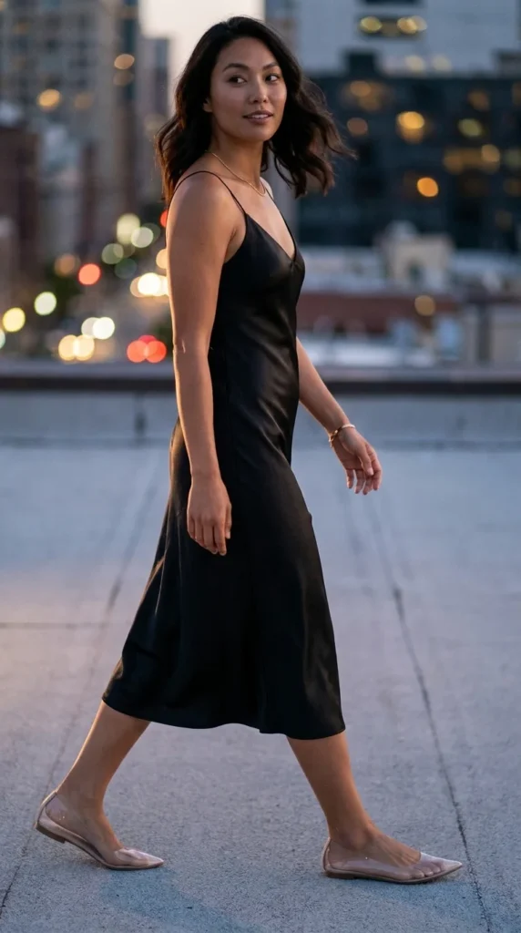 Transparent flat shoes outfit night