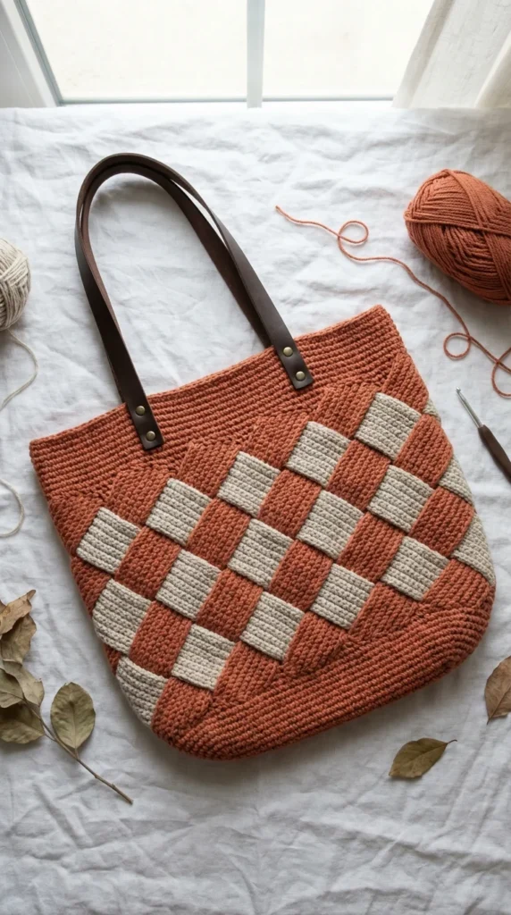 Tunisian entrelac crochet bag