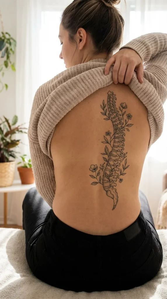 Vertebrae spine tattoo dark feminine anatomy