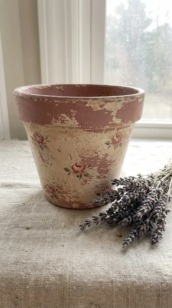 Vintage distressed painted flower pot