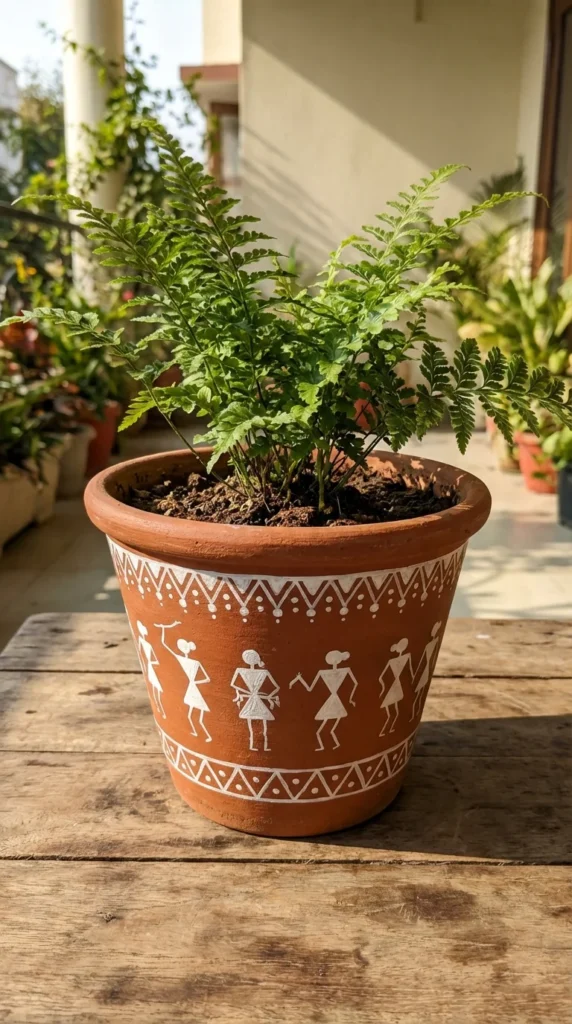Warli folk art flower pot