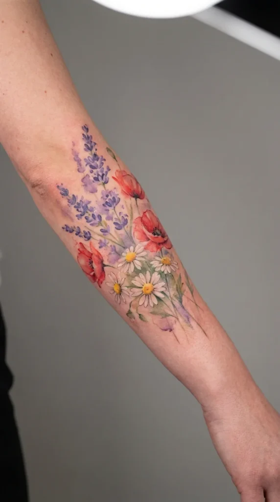 Watercolor half sleeve tattoo women