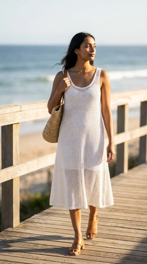 White crochet midi dress