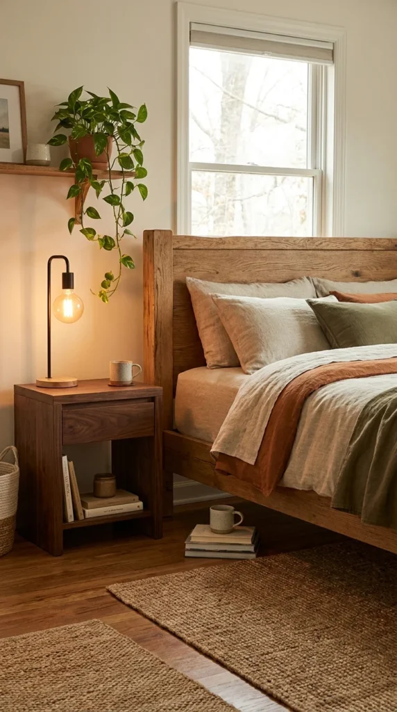 Wooden furniture earthy bedroom