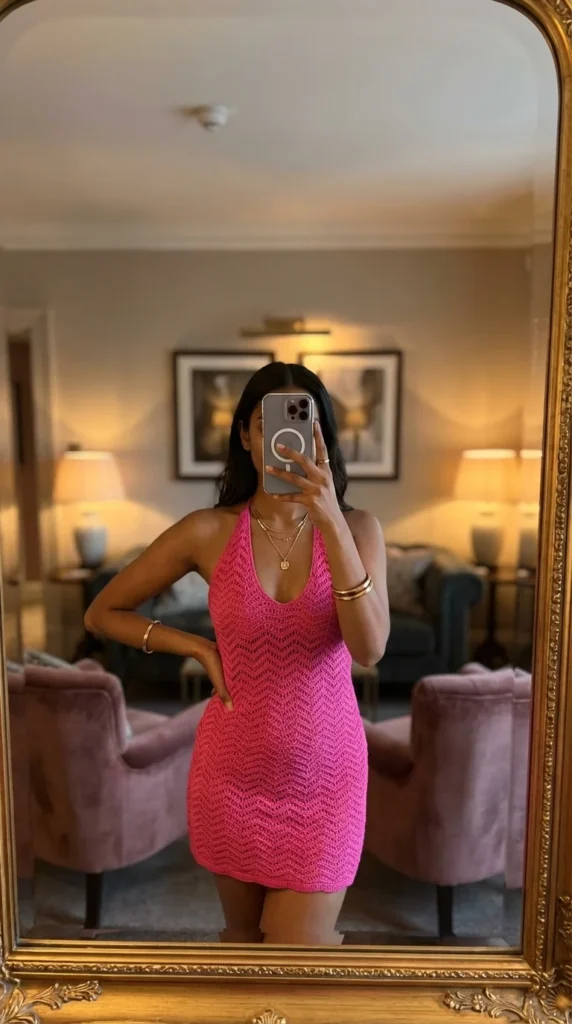 Y2K crochet mini dress outfit