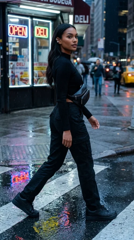 all black monochrome baddie streetwear outfit