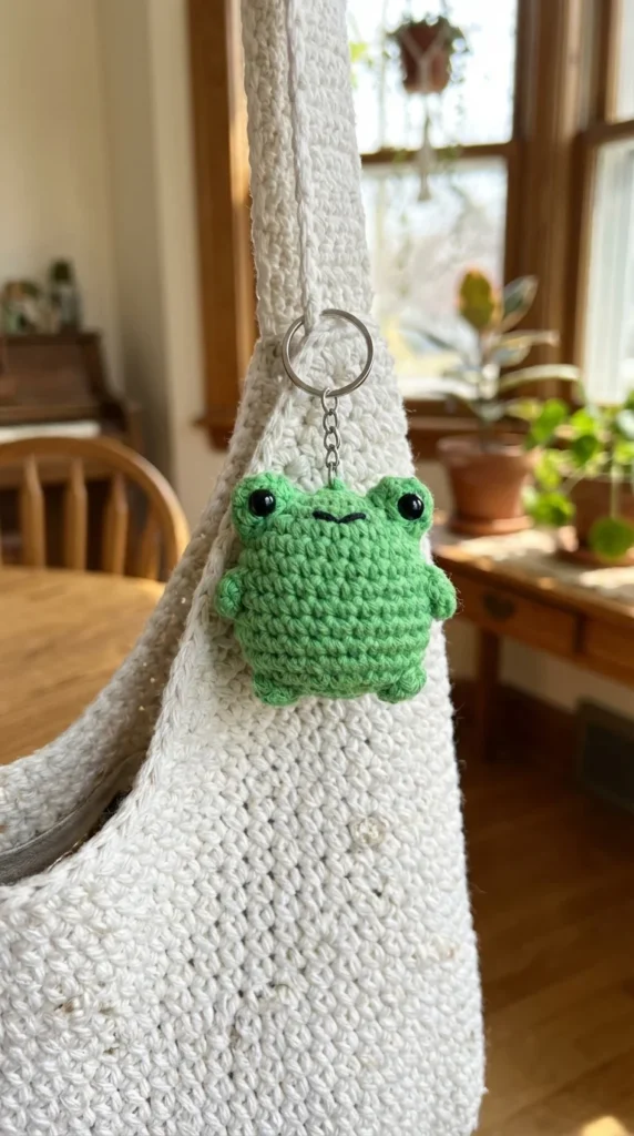 amigurumi frog crochet keychain
