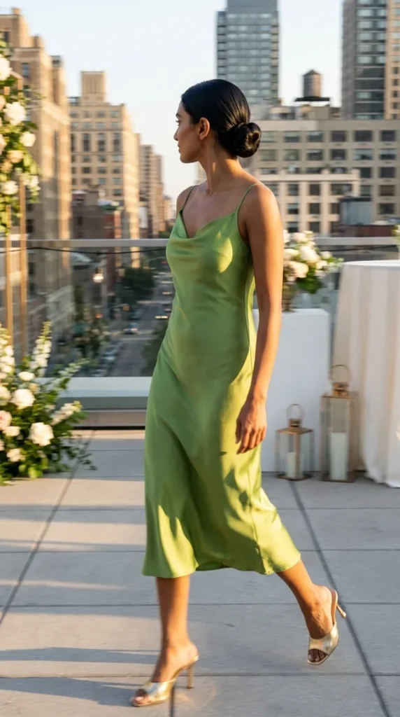 apple green dress wedding guest