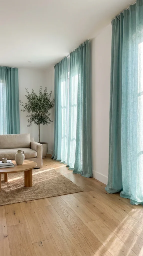 aqua white room curtain panels