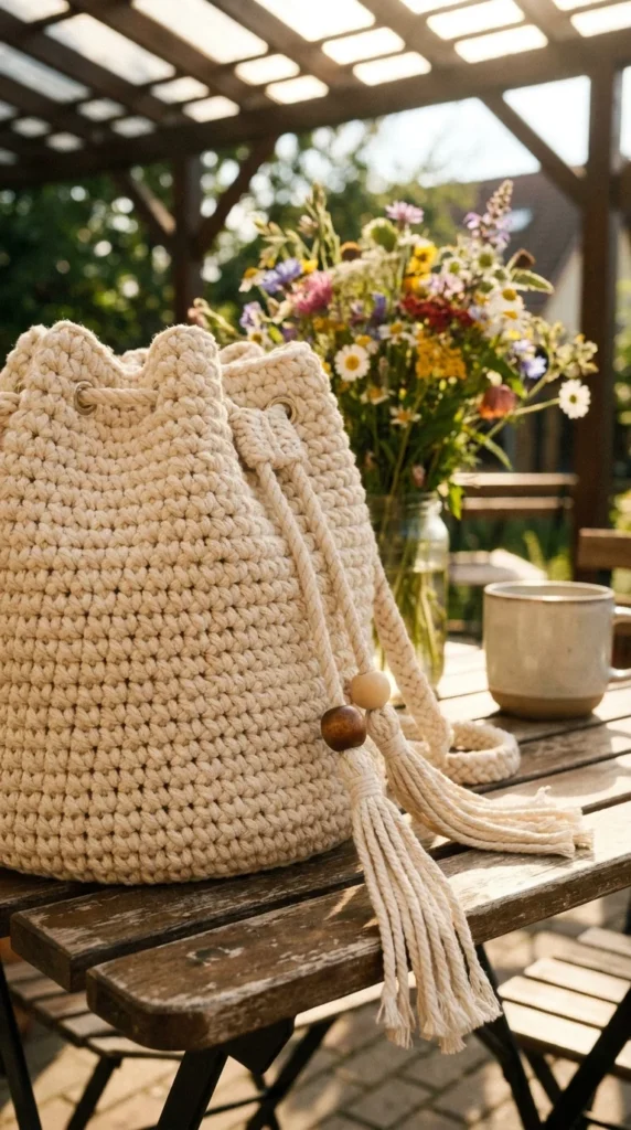 beginner crochet bucket bag cotton yarn