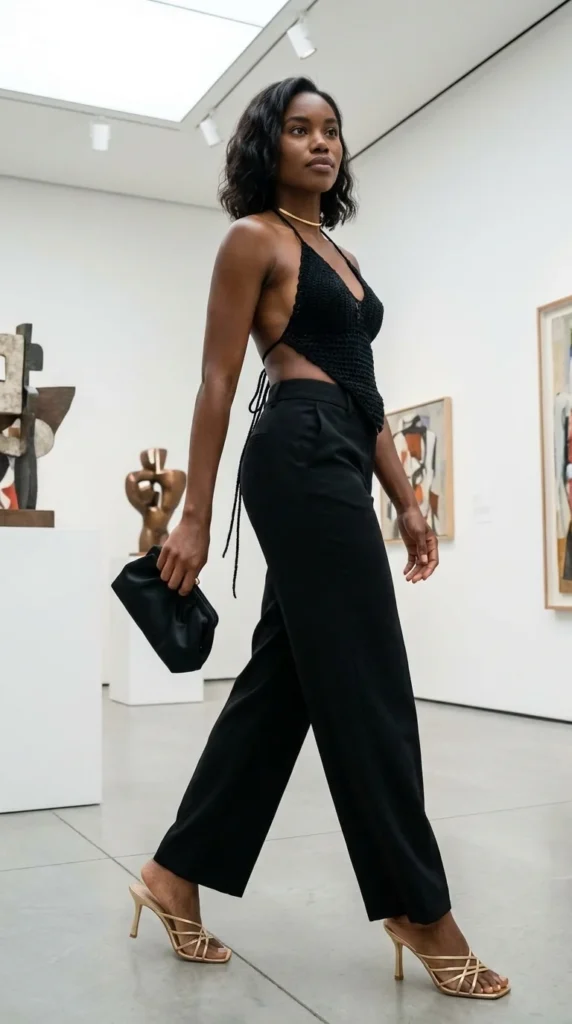 black crochet top summer outfit