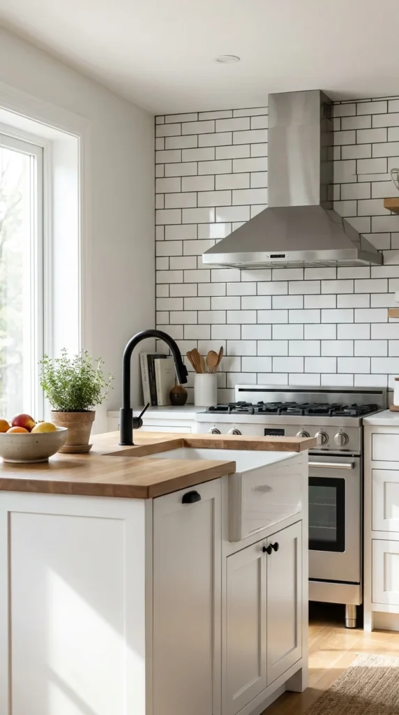 black white kitchen backsplash