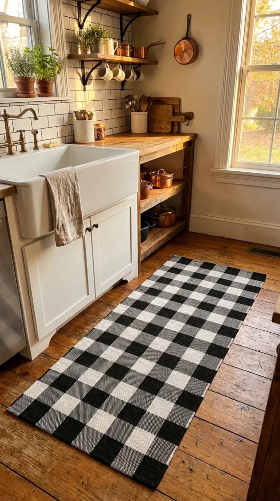 black white kitchen rug