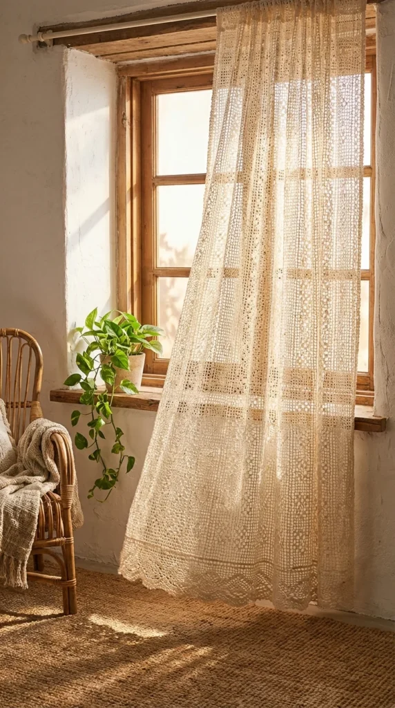 bohemian crochet curtain panel