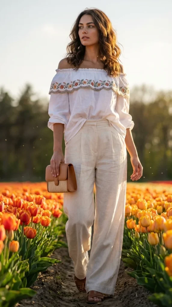 boho spring outfit tulip field linen