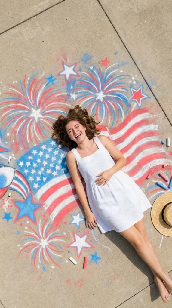 chalk art Independence Day photoshoot overhead