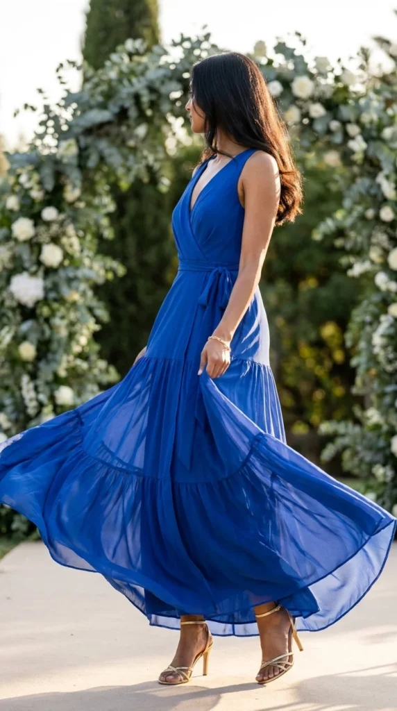 cobalt blue chiffon maxi dress