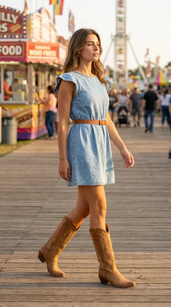 cowgirl chic denim dress boots