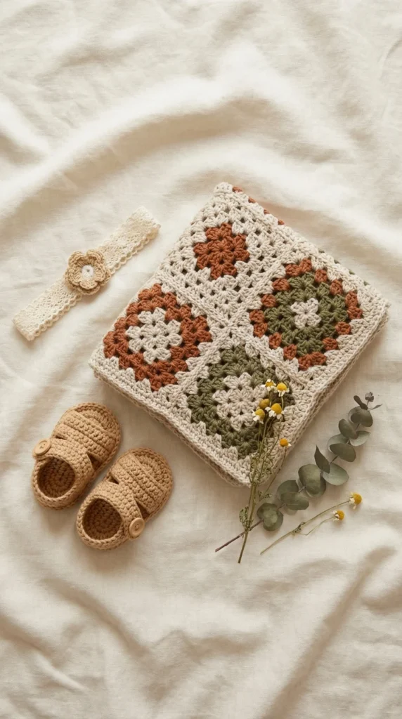 crochet boho baby gift set